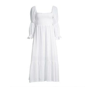 NWT CAARA Aphrodite Crinkle White Smocked Dress (L)